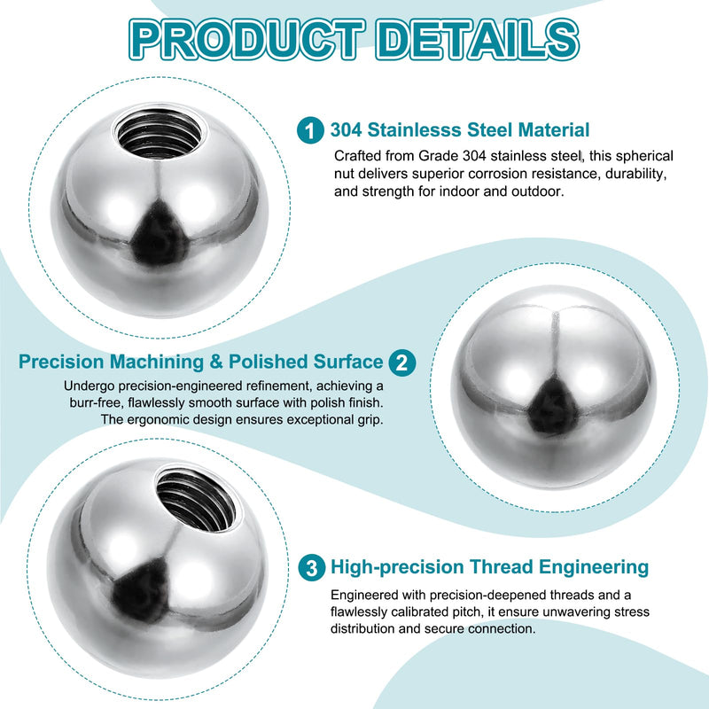 [Australia - AusPower] - PATIKIL 12pcs M6 x 15mm Ball Nuts Knob, 304 Stainless Steel Round Solid Silver Light Fixture Decorative Screw Cap Cover Machinery Hardware M6x15mm 12 