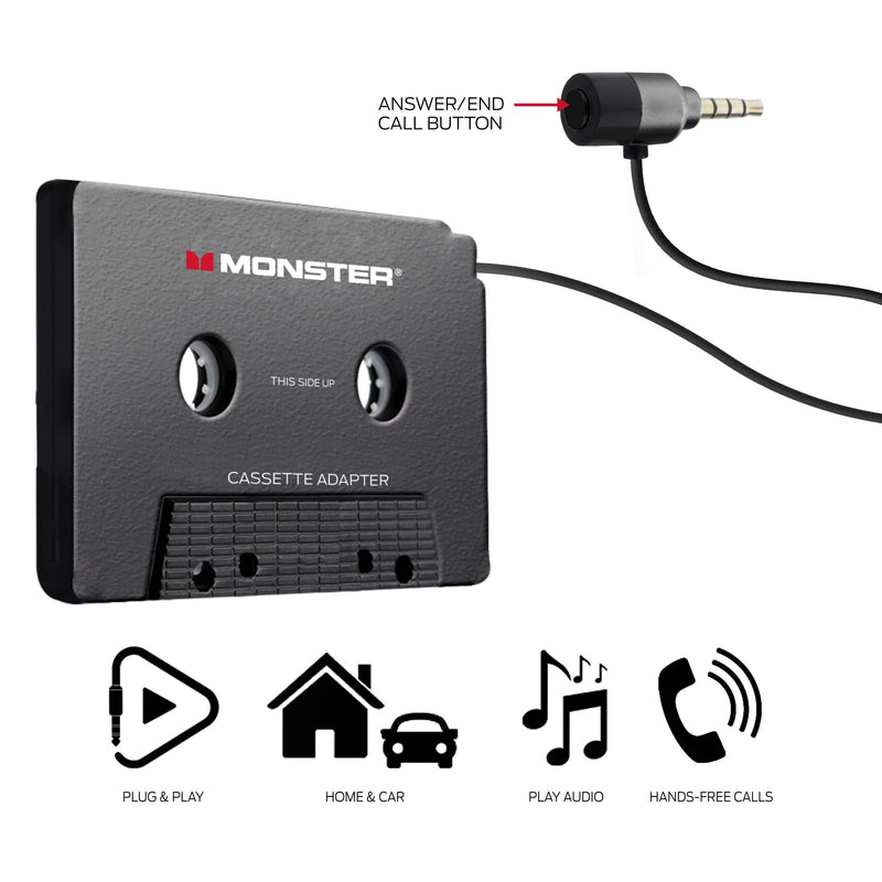 [Australia - AusPower] - Monster Cassette to Aux Audio Adapter for Car, Compatible with Devices Featuring 3.5mm Aux Port, Music Playback, Hands-Free Calls, Xtreme Easy DIY Installation, Plug and Play 