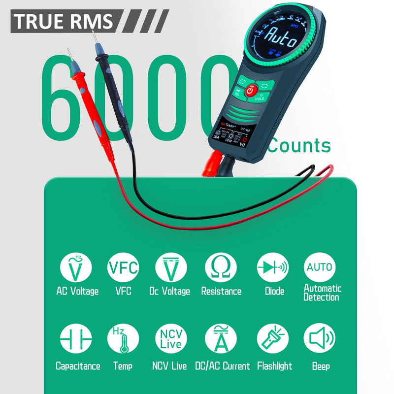 [Australia - AusPower] - Xin Tester Digital AC DC Professional Multimeter Tester, TRMS 6000 Counts Rotary Dial Electrical Automotive Autoranging DMM 1000V NCV Volt Ohm Amp Meter, Capacitance Temperature Diode XT-R2 