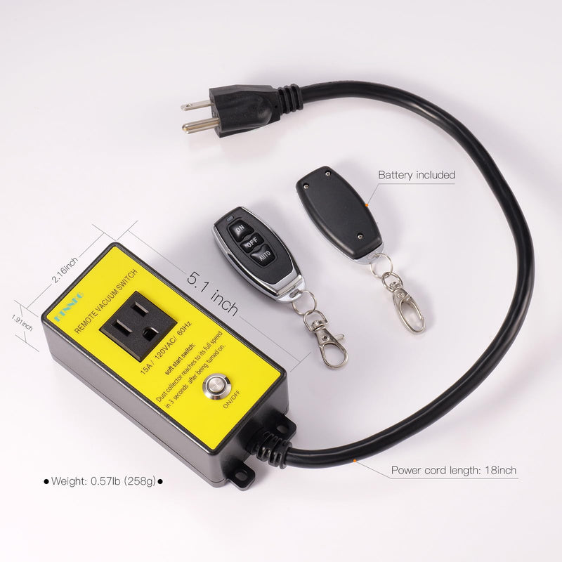 KTNNKG 120V Soft Start Outlet Automatic Switch, Remote Switch for Vacuum and Table Saw with 2 Remote Control,15A 60Hz 1800W 120V Soft Start Switch+Remote