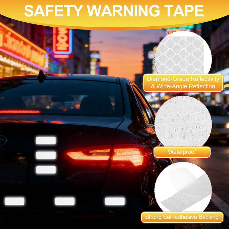 PATIKIL Reflective Stickers (Rectangle, White) (50 Pcs) High Visibility Safety Reflective Tape Adhesive Waterproof Warning Strips for Car/Motorcycle/Helmet/Trailer Truck Rectangle