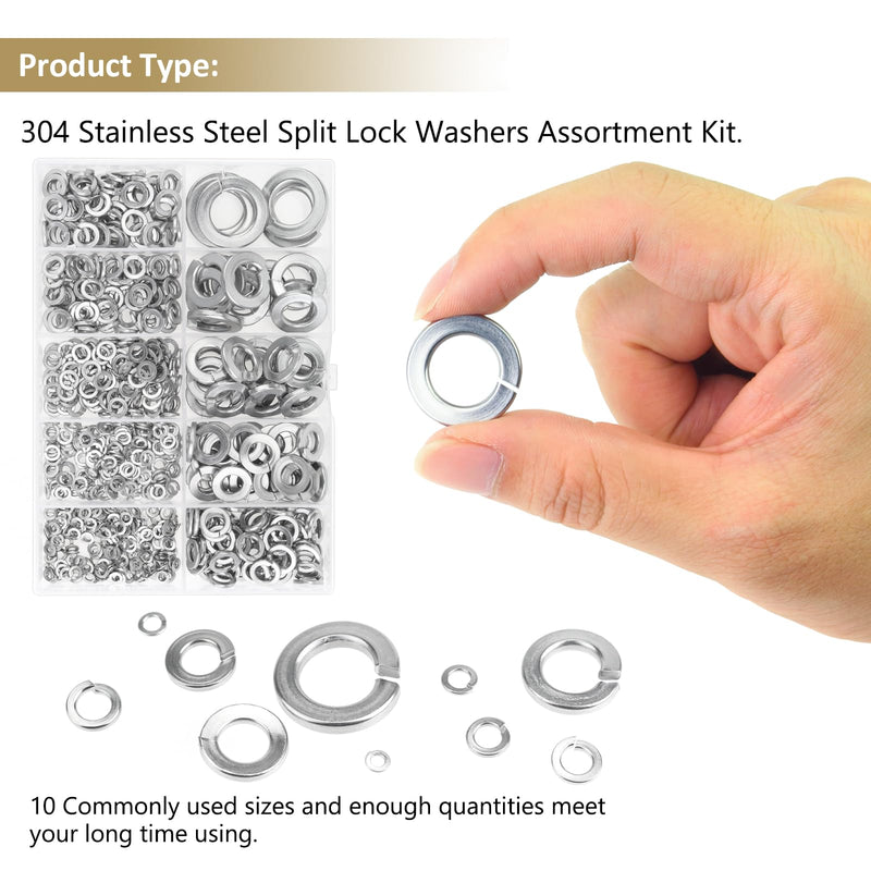 [Australia - AusPower] - 487 Pieces 304 Stainless Steel Lock Washers, Split Lock Washers, Kindroufly 10 Sizes Spring Lock Washers, Lock Metal Washers Assortment Kit, 1/2" 3/8" 5/16" 1/4" 12# 10# 8# 6# 4# 2# 2# to 1/2" Lock Washers, 10 Sizes 