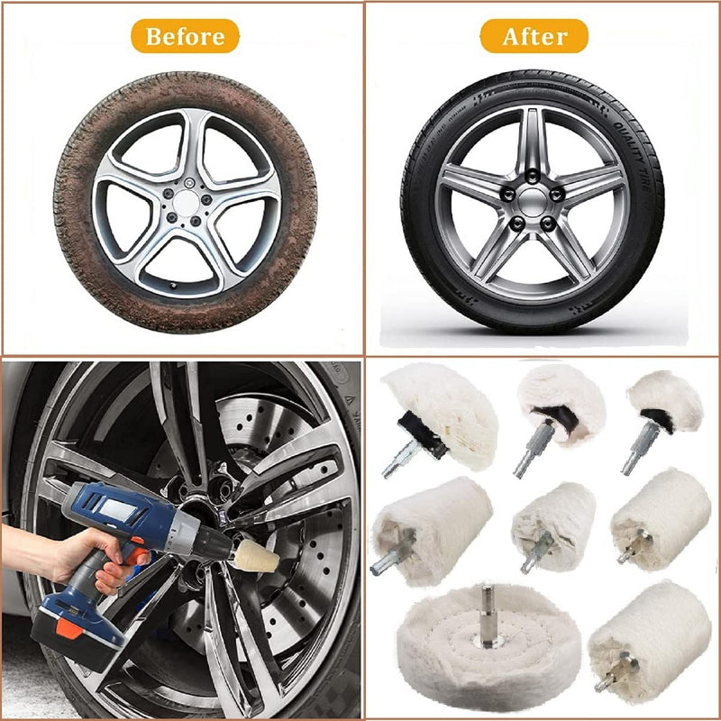 Buffing Wheel for Drill - 8 Pcs Polishing Pad Buffing Wheel Kit White，Wheel Shaped Polishing Tool with 1/4 Handle for Metal 、 Plastic、Ceramic、Glass、Woods、Machine Jewelry etc