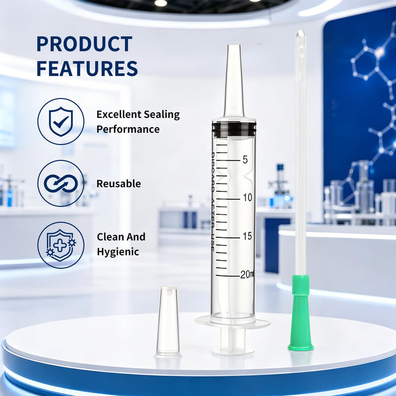 Pack of 8 Syringes, 20 ml, with Hose 15 cm, Large, Leak Protection, PP | Syringe with Lid, Needle, Reusable, Transparent, for Scientific Laboratories, for Measuring Liquids 20ml