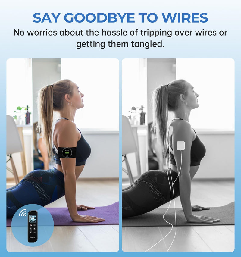 [Australia - AusPower] - NURSAL Wireless TENS Unit Muscle Stimulator, Dual Host TENS EMS Machine for Pain Relief, 18 Modes 20 Intensity Remote Control Pulse Physical Electrotherapy for Back Shoulder Pain (2 Pads) Black 