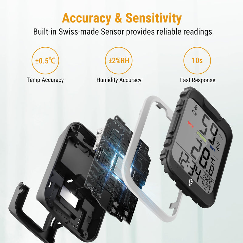 TempPro Bluetooth Thermo-Hygrometer with Clock Date Hygrometer Indoor App | Humidity Meter Bluetooth 80m Room Thermometer with Trend Arrows Comfort Indicator -20-60°C 2 Pieces (Ex-ThermoPro) 2 pieces