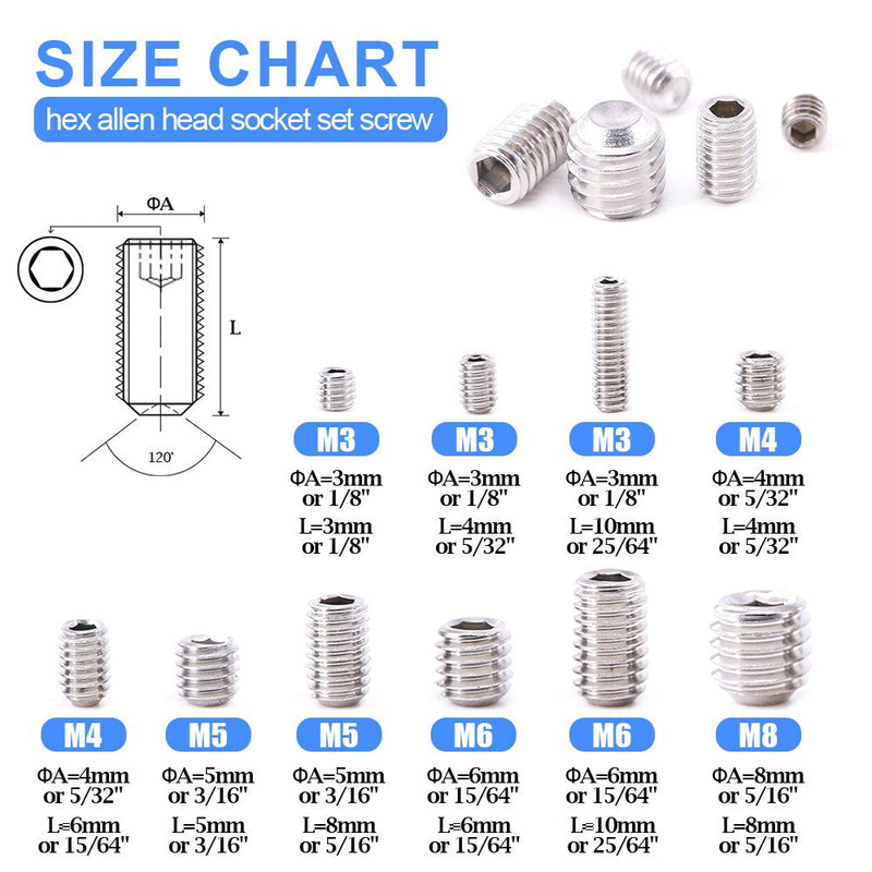 [Australia - AusPower] - Glarks 200Pcs M3 4 5 6 8 Hex Allen Head Socket Set Screw Assortment Kit + 450Pcs M3/M4/M5/M6/M8 Allen Head Socket Set Screw Assortment Kit 