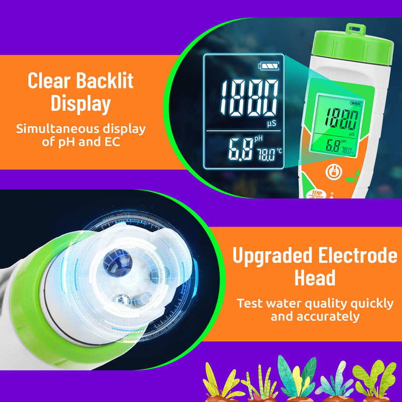 [Australia - AusPower] - pH Meter for Water Hydroponics Nutrient 4 in 1 Digital EC pH TDS Temp Meter for Water System PPM and EC Water Tester for Hydroponics, Indoor/Outdoor Plant Grow, DWC System, Gardening 