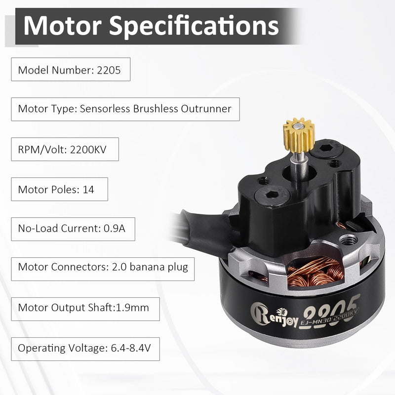 2205 2200KV Brushless Outrunner Motor with Mount and 30A Brushless ESC Electric Speed Controller for TRX4M 1/18 Remote Control Crawler Upgrade Black & Titanium Motor & ESC