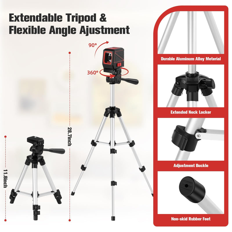 Laser Level with Tripod, 100 feet Green Cross Line Self Rotary Leveling Laser Level, Vertical and Horizontal Line, Rotatable 360 Degree, Manual Self leveling and Pulse Mode,IP54 Waterproof & Battery 1 Pack of Red