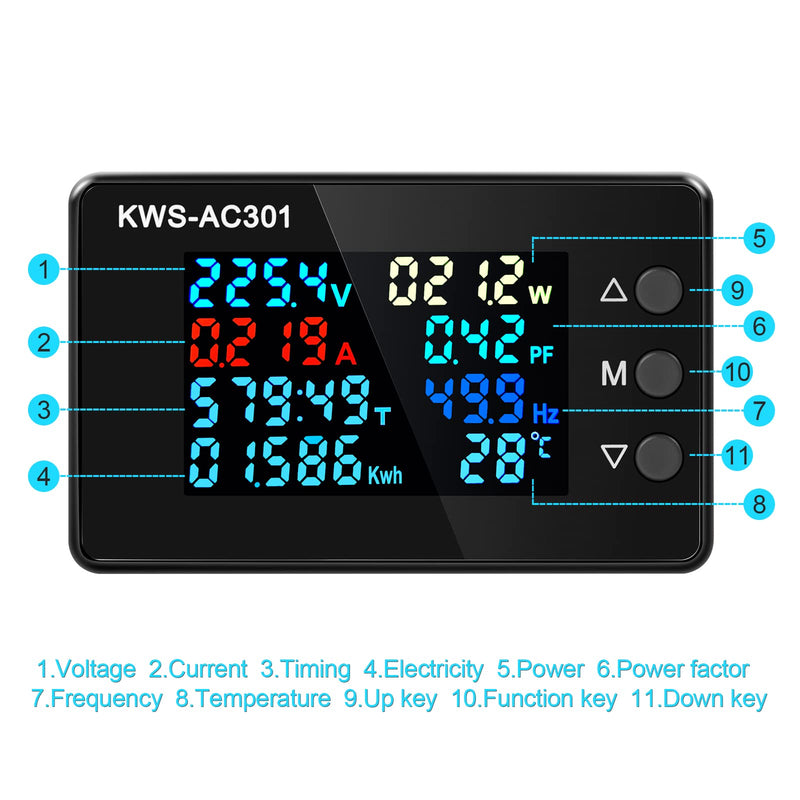 Digital Display AC Multimeter 50-300V 0-100A Current Voltmeter with Open Transformer 110V 220V 8 in 1 Multifunction Electric Meter Power Detector LCD Digital Display Tester Gauge Monitor 100A with Open Current Transformer