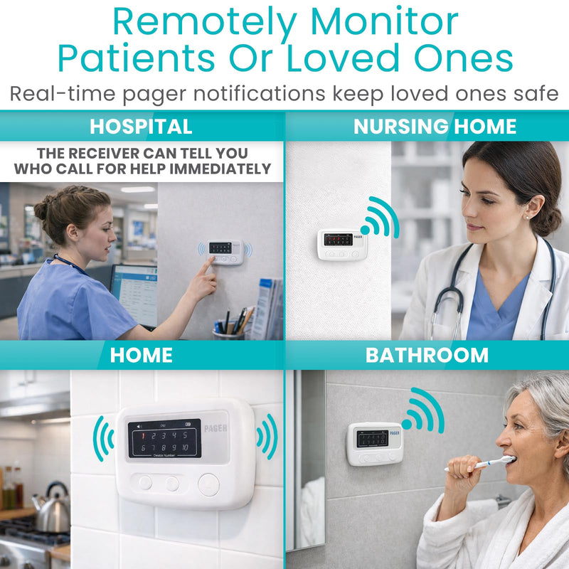 [Australia - AusPower] - Vive Wireless Caregiver Pager - Nurse Alert for Dementia Patients - Smart Portable Medical System for Caretaker - Connects to Call Button, Door, Window, Bed, Chair, Floor Alarm Pads Alert Pager 