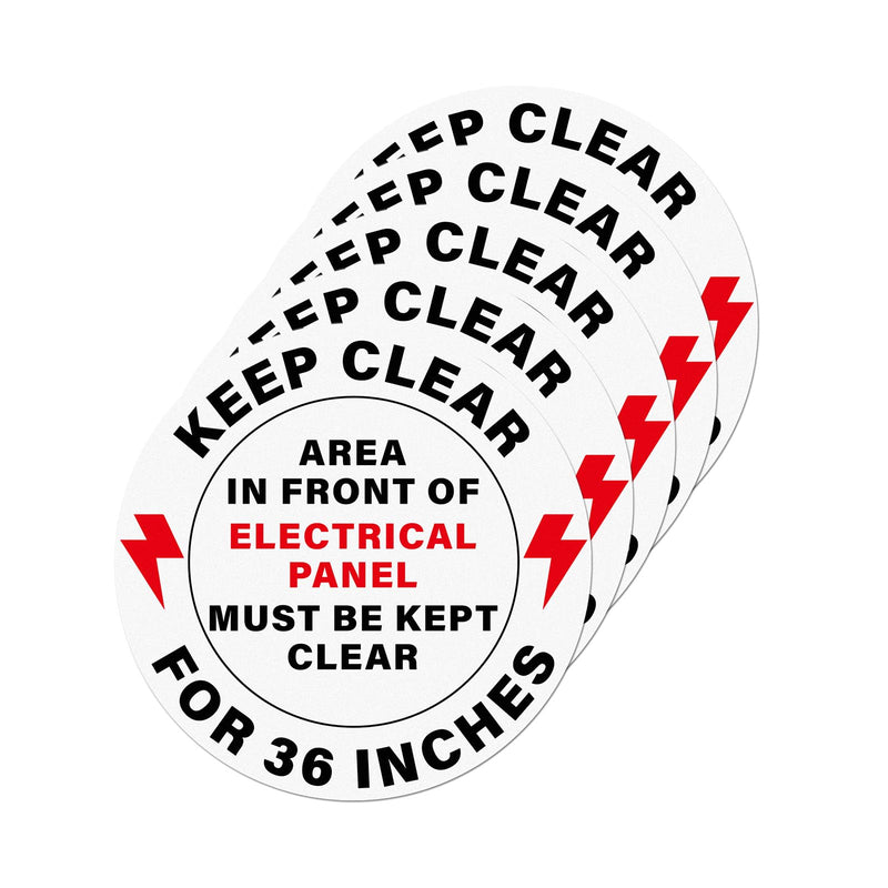5 Pack Area In Front Of Electrical Panel Must Be Kept Clear For 36 Inches Sticker 17 × 17 Inch Warning Safety Sign Self Adhesive Waterproof Vinyl Signage for Factory Warehouse Laboratory