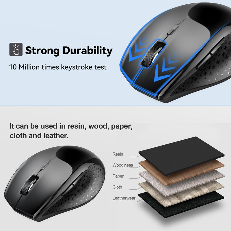 [Australia - AusPower] - TECKNET Bluetooth Mouse, 3200 DPI Computer Mouse, 2-Year Battery Wireless Mouse 6 Adjustable DPI, 6 Buttons Compatible with Laptop/Windows/Computer Black 