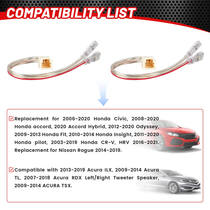 [Australia - AusPower] - RED WOLF Car Dash Tweeter Speaker Wiring Harness Select for 2006-2020 Honda Civic Accord Odyssey, 2004-2020 Acura TL RDX Dashboard Audio Sound System Update Plug & Play 2PCS 