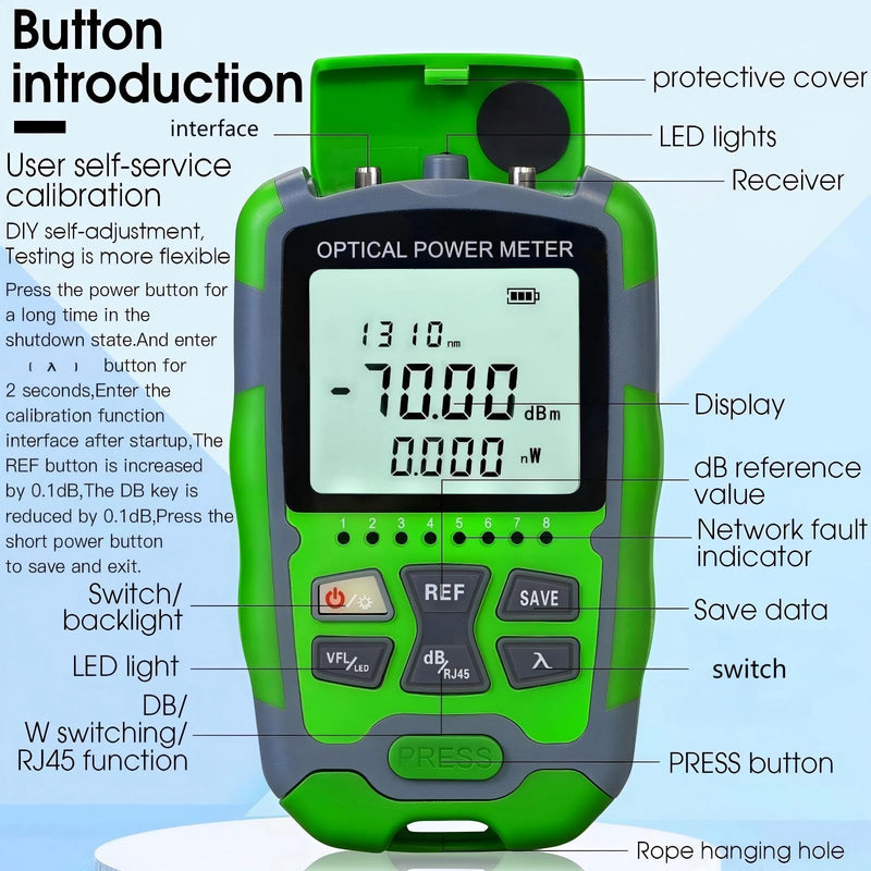 [Australia - AusPower] - Dry Cell A-M70 OPM Portable Fiber Optic Power Meter Integrated Machine 30 (FC/SC/ST) & RJ45 Network Test Portable Fiber Optic Tester ‑70 to +10 1pc FC to LC Adapter 