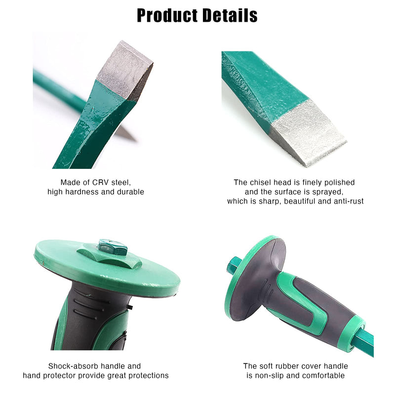 [Australia - AusPower] - Masonry Chisel With Hand Guard, 12 inches Heavy Duty Flat End Rock Concrete Mortar Stone Chisel for Demolishing Carving Splitting Breaking Hounding 