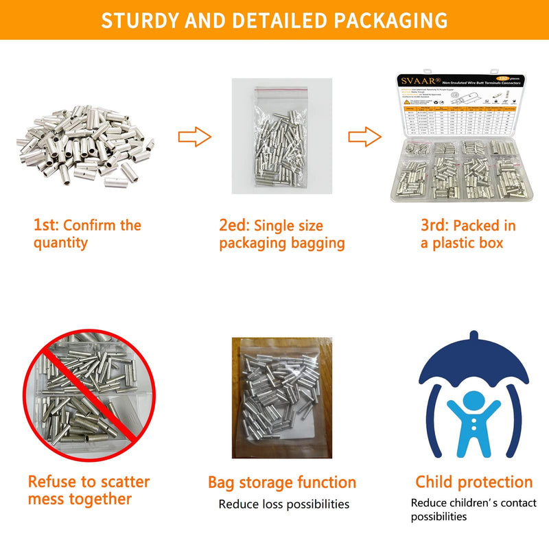 [Australia - AusPower] - 380 PCS Non Insulated Butt Connectors Kit,Butt Splice Connectors,Non-Insulated Wire Connectors for 26 to 6 gauge Wire Marine Grade Tinned Copper Crimp Butt Splice Uninsulated Butt Terminals 6-26 AWG Assortment Kit-380pcs 