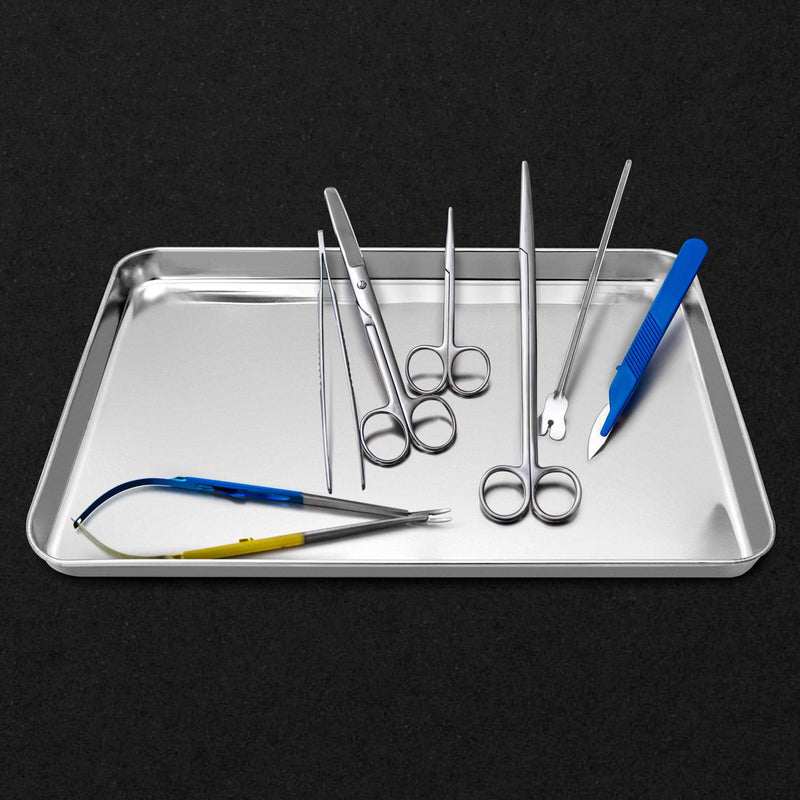 [Australia - AusPower] - QWORK Stainless Steel Surgical Tray, for Medical Instruments, Tattoo, Surgical Supplies, 15 3/4"×11-13/16"×1", Flat Bottom Tray 15-3/4"×11-13/16"×1" 1 Pack 