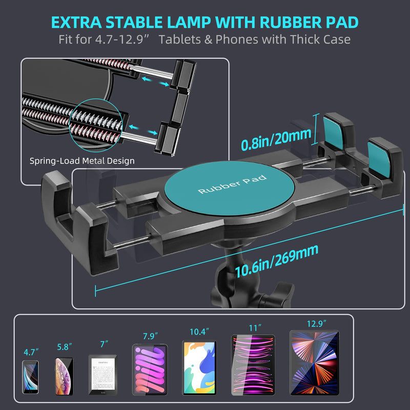 [Australia - AusPower] - Aluminum Heavy Duty Drill Base Tablet Holder Car Mount Dashboard, 360° Adjustable 2-Stage Stand for 4.7-12.9" iPad Pro/Air/Mini/Samsung Galaxy Tab, for Car Truck Wall Desk Commercial Vehicle 