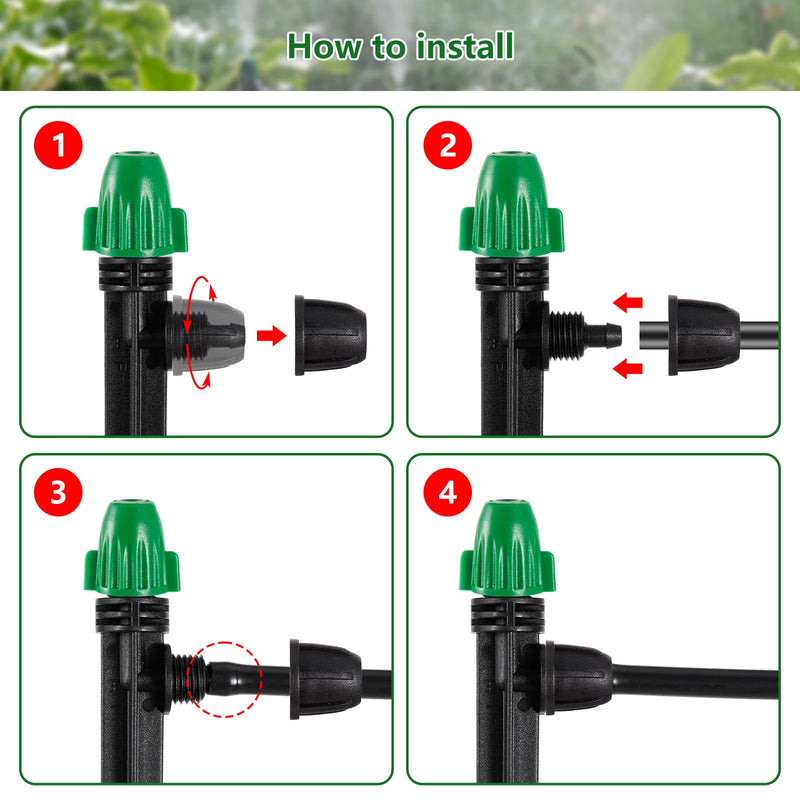 [Australia - AusPower] - 30PCS Drip Irrigation Misting Drippers with Lock Barbed for 1/4" Irrigation Tubing Leak-proof Adjustable Drip Irrigation Spray Emitters 6" Sturdy Stake for Garden Watering System 30PCS Misting 