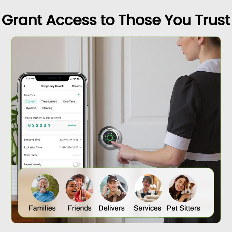 GHome Smart Fingerprint Door Lock, 4 in 1 Smart Fingerprint Door Knob with Keypad, App Control, Auto Lock, Biometric Door Knob with Lock for Bedroom, Apartment, Garage, Home & Office 4 IN 1- Silver