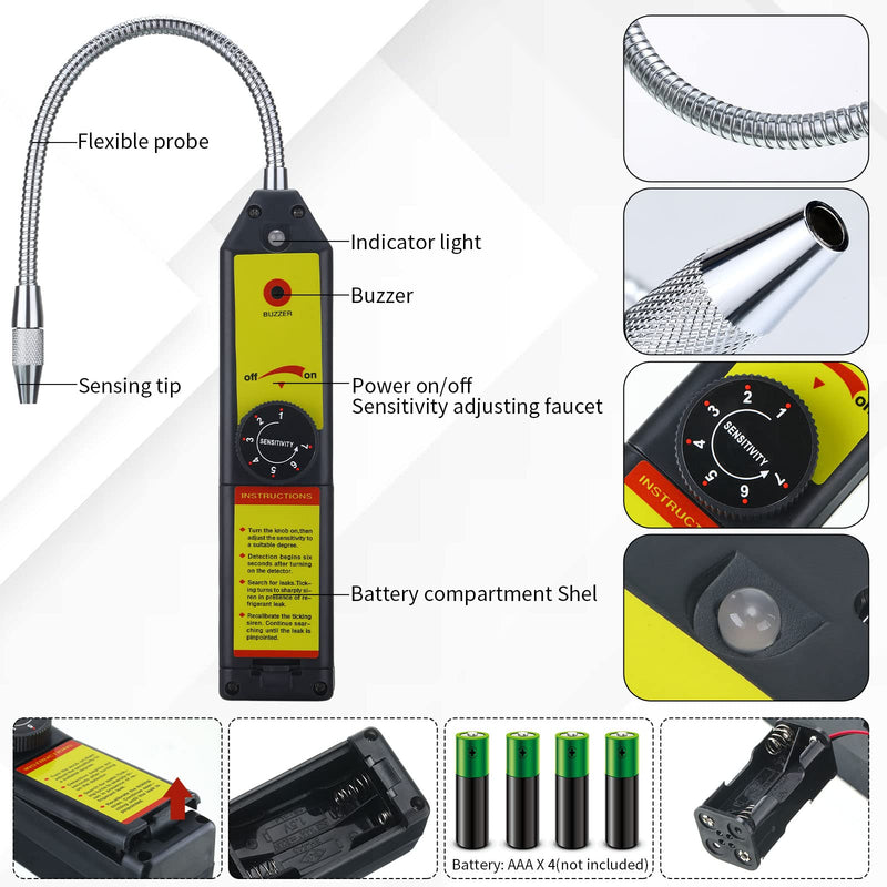 [Australia - AusPower] - Tallew Refrigerant Leak Detector with LED Light Auto Air Conditioner Tool Test Detection Kit Halogen Gas Leakage Tester 68 Flashlight UV Protective Glasses 