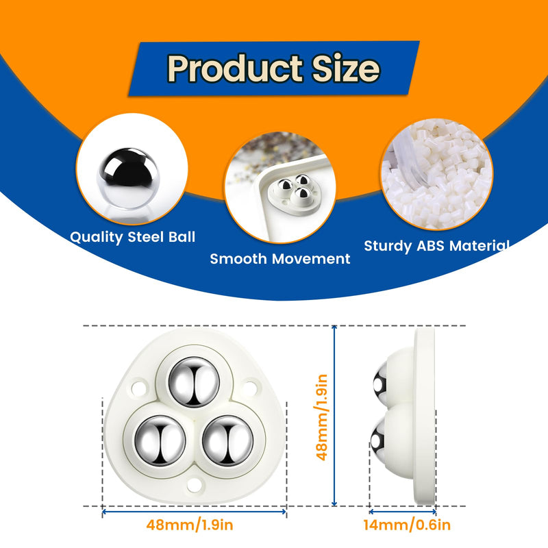 [Australia - AusPower] - Self Adhesive Caster Wheels - 360° Swivel Universal Wheel, Mini Roller Ball Transfer Bearing for Small Kitchen Appliances, Storage Box, Trash Can (with 3 Ball Bearings, White, 8 PCS) White - 8 PCS With 3 ball bearings 