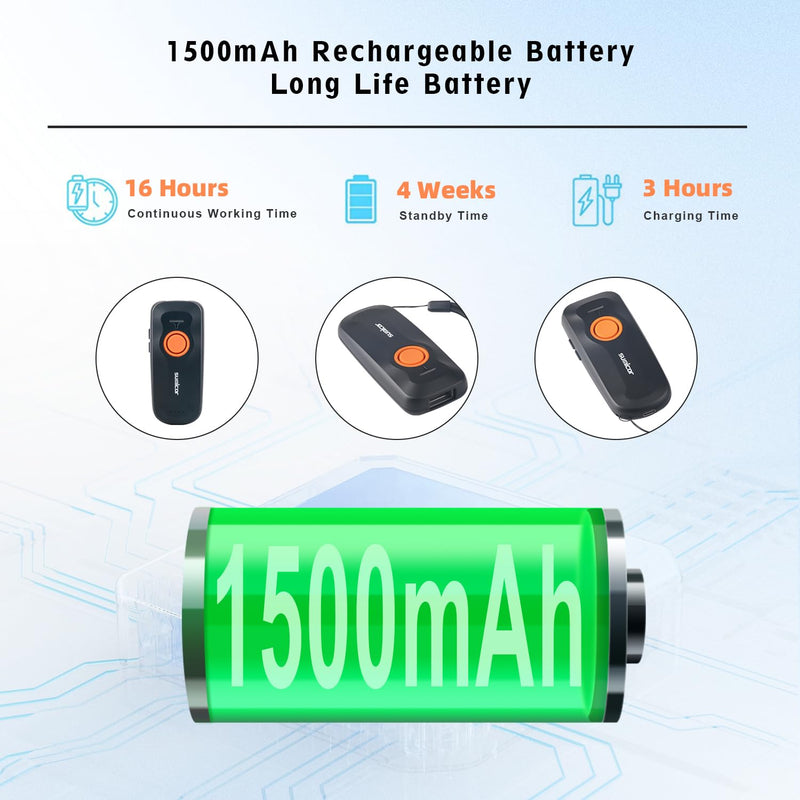 [Australia - AusPower] - Sumicor Wireless Barcode Scanner, Portable Mini Bluetooth Reader 1D Laser Scanner with Battery Level Indicator Small UPC Bar Code Scanner for Library Inventory 1D Mini Laser Orange 