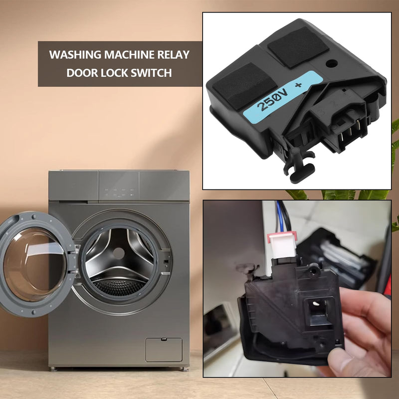 1pc Washing Machine Door Lock Switch Solenoid Interlock Replacement Parts Compatible with Samsung DC34-00026A WD90J6410AW Black