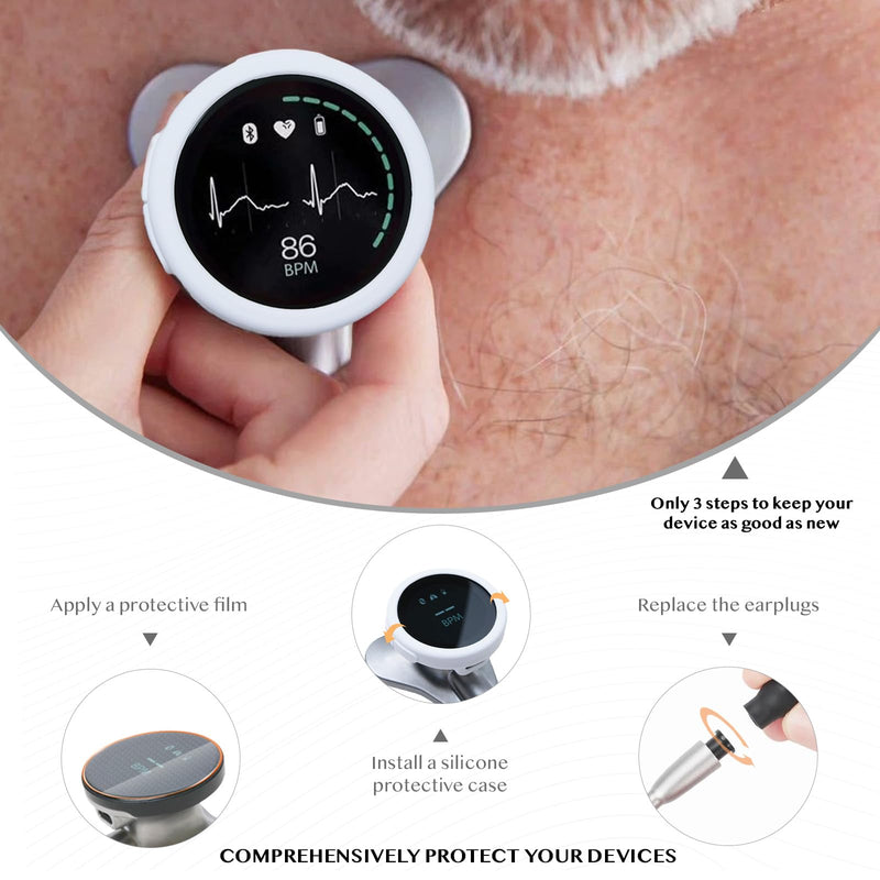 [Australia - AusPower] - All-in-One Protection Kit for Eko CORE 500 Digital Stethoscope, 3 EPU Flexible Film, 3 Silicone Protective Cover, 6 Rubber Ear Tips, Round Protection for Daily Use, Compatible with Eko Stethoscope 