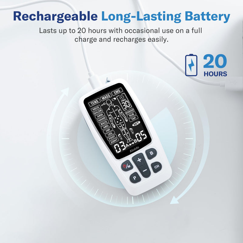 [Australia - AusPower] - Alcedo TENS Unit + EMS Combination Machine Muscle Stimulator for Pain Relief, Electric Rechargeable Pulse Massager with 41 Modes for Back/Neck Pain Therapy, HSA FSA Eligible 