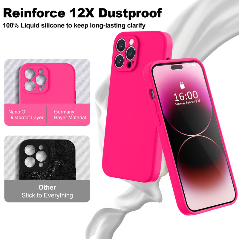 [Australia - AusPower] - BossKiss Compatible with iPhone 14 Pro Max Case 6.7 inch, Premium Liquid Silicone Case [Velvety Touch] [2 Pcs 9H Tempered Glass Screen Protector], Camera All-Round Protection Case, Hot Pink iPhone 14 Pro Max 6.7inch 