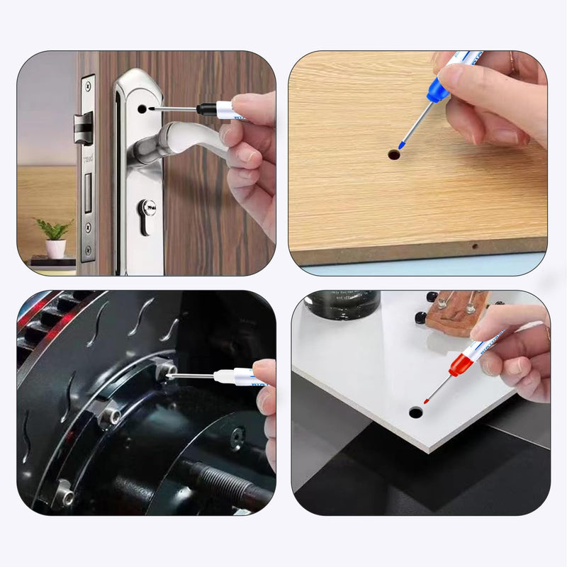 8Pcs Deep Reach Markers Waterproof Deep Hole Marker Pens 34mm Construction Markers Permanent Ink Quick-Dry Long Nib Marker Drill Long Nose Metal Marking Pen for Carpenters Construction (White) White