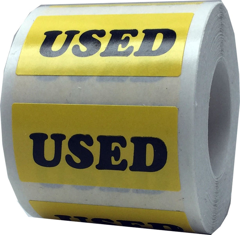 Yellow with Bold Black Text Used Rectangle Stickers, 3/4 x 1.5 Inches in Size, 500 Labels on a Roll for Product Labeling and Organization - Made in the USA