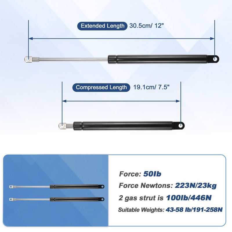 [Australia - AusPower] - 12 Inch 50Ib/223N/23kg Gas Springs, 12" Gas Struts Hydraulic Lift Support Toolbox Storage Box Window, 2 Pcs, Black 12inch 50lb 