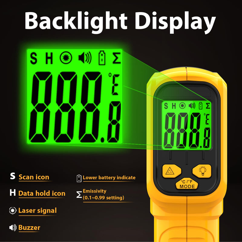 [Australia - AusPower] - FKM Infrared Thermometer Gun Non-Contact Laser Temperature Gun,-58°F~986°F(-50°C~530°C) AdjustableEmissivity,Digital Thermometer Gun for Industrial,Kitchen Cooking,Oven,Automotive,HVAC,Not for Human 