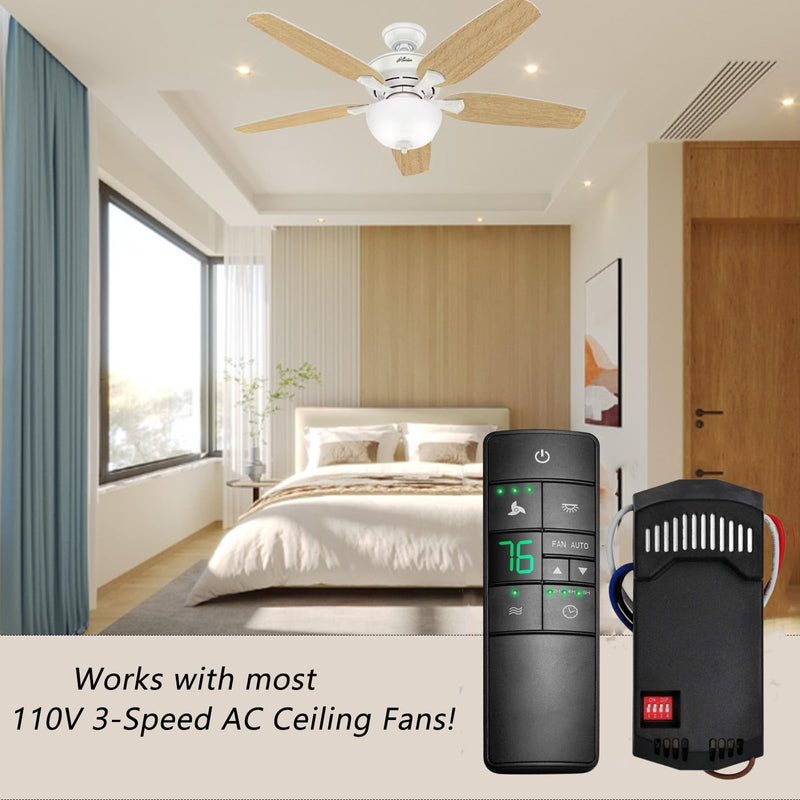[Australia - AusPower] - Hampton Bay Ceiling Fan Thermostatic Remote Control Kit with Wall Holder for Hunter Home Decorators Harbor Breeze，3-Speed Light Dimmer Timer Replacement for HD3 TR222A 98108 98130 98101 98131 