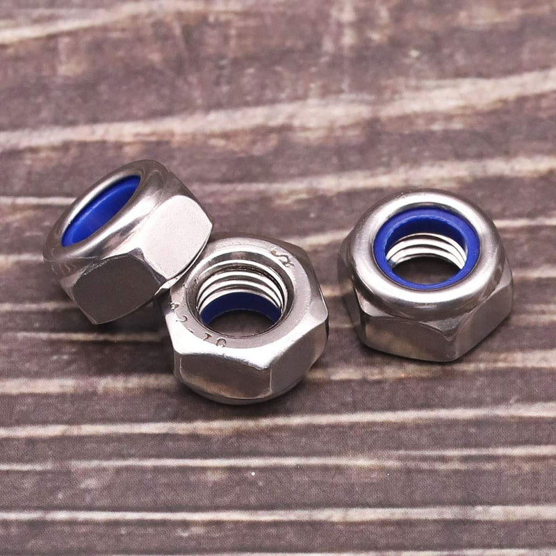 [Australia - AusPower] - M10-1.5 (10 pcs) Nylon Insert Hex Lock Nuts 304 Stainless Steel 18-8 Locknut, Bright Finish, DIN985 M10-1.5 10 