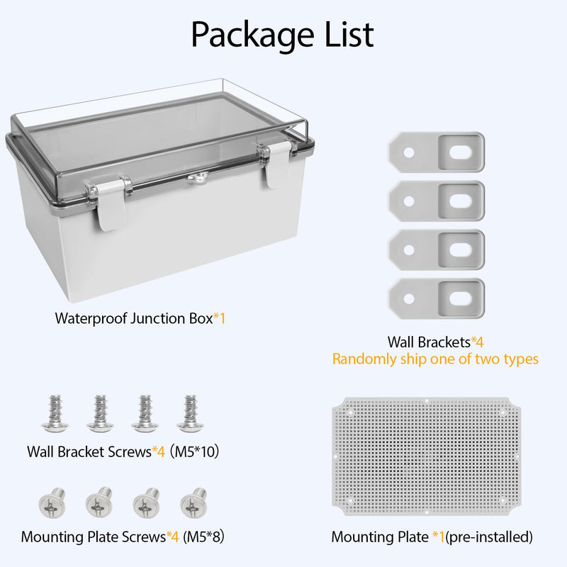ABS Plastic Dustproof Waterproof IP65 Junction Box Hinged Shell Universal Electrical Project Enclosure Gray, with PC Transparent Clear Cover 11.4 x 7.5 x 5.5inch(290 x190 x140mm) 11.4" x 7.5" x 5.5"