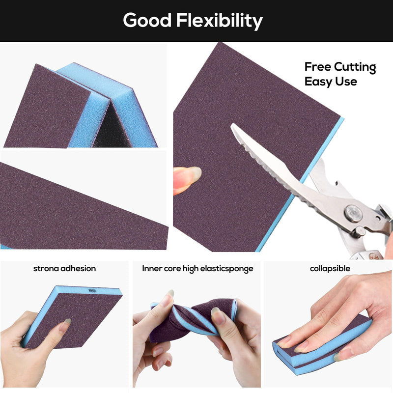 [Australia - AusPower] - STEBRUAM 6 Piece Sanding Sponge Set, 80/120/180/220/320/400, 6 Different Sanding Sponge Sanding Pads Assortment for Wood, Metal, Wall Foam, Drywall Mix Körnung Blue 