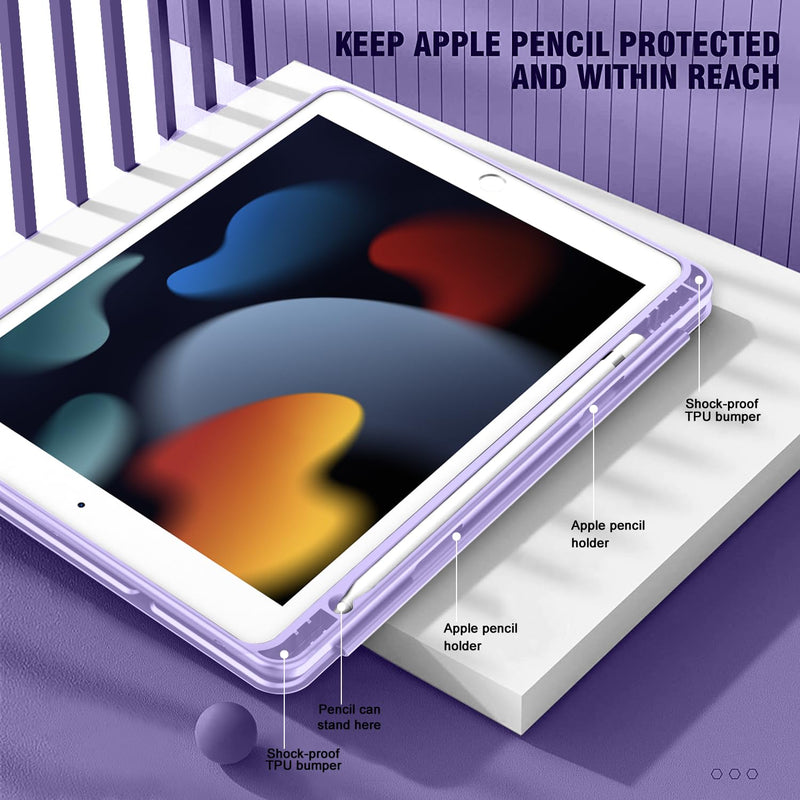 [Australia - AusPower] - iPad 9th Generation Case 2021/iPad 8th Generation Case 2020 10.2 Inch with Pencil Holder, iPad 7th Gen 2019 Case with Clear Transparent Back, Auto Wake/Sleep Cover(Clove Purple) Clove Purple 