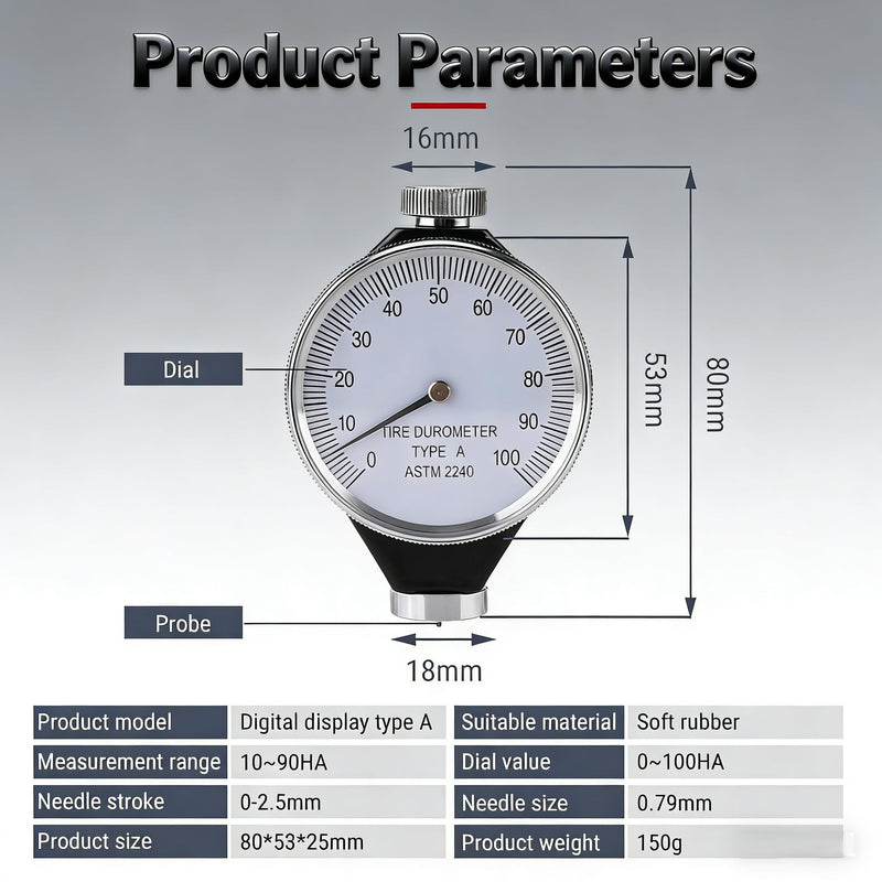 Shore A Hardness Tester 0-100 HA Analogue Rubber Hardness Tester 0 | Shore A Durometer Tyre Hardness Meter Shoremeter with Clear Pointer Scale for Quick Measurements on Rubber