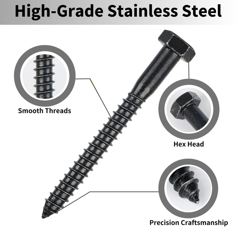 [Australia - AusPower] - 1/2" x 5" Hex Head Lag Bolts 10PCS Heavy Duty Lag Screws 304 Stainless Steel Wood Lag Screw Black Dacromet Commercial/Industrial Grade Bolt 1/2 x 5" 10 