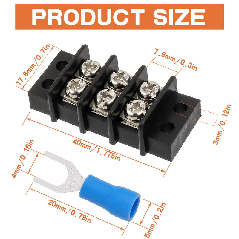 [Australia - AusPower] - 3 Circuits 3 Positions Terminal Block 20-30A 200-450V Dual Row Screw Terminals Strip with 30 PCS Heat Shrink Wire Fork Connectors(Pack of 5pcs) 3 Circuits 