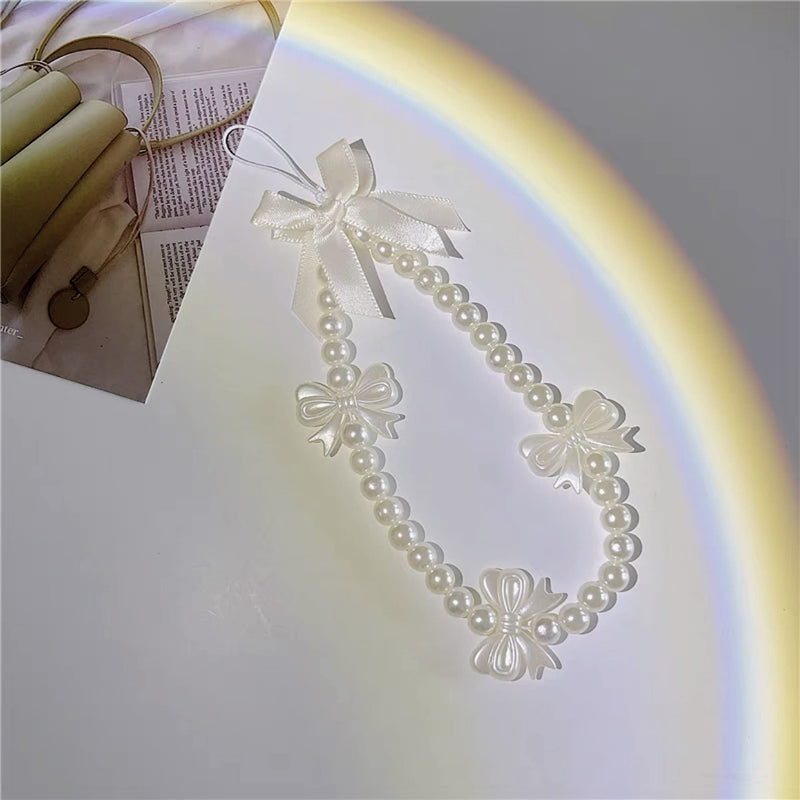 [Australia - AusPower] - Phone Charms Strap,Pink Cute Phone Charms Aesthetic Love Phone Chain Girl Beaded Phone Strap Pearl Beaded Phone Lanyard Jewelry(pearl butterfly) 