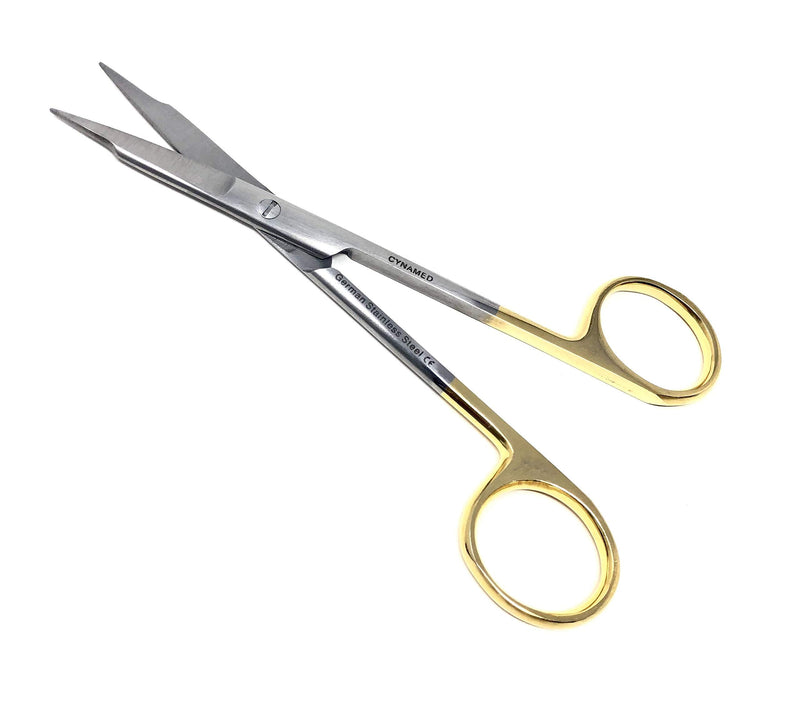 [Australia - AusPower] - Goldman Fox Scissor 13 cm - Super Cut Sharpness - Premium Quality German Stainless Steel - Gold Handles by Cynamed (Straight + Curved) … (Straight + Curved) 