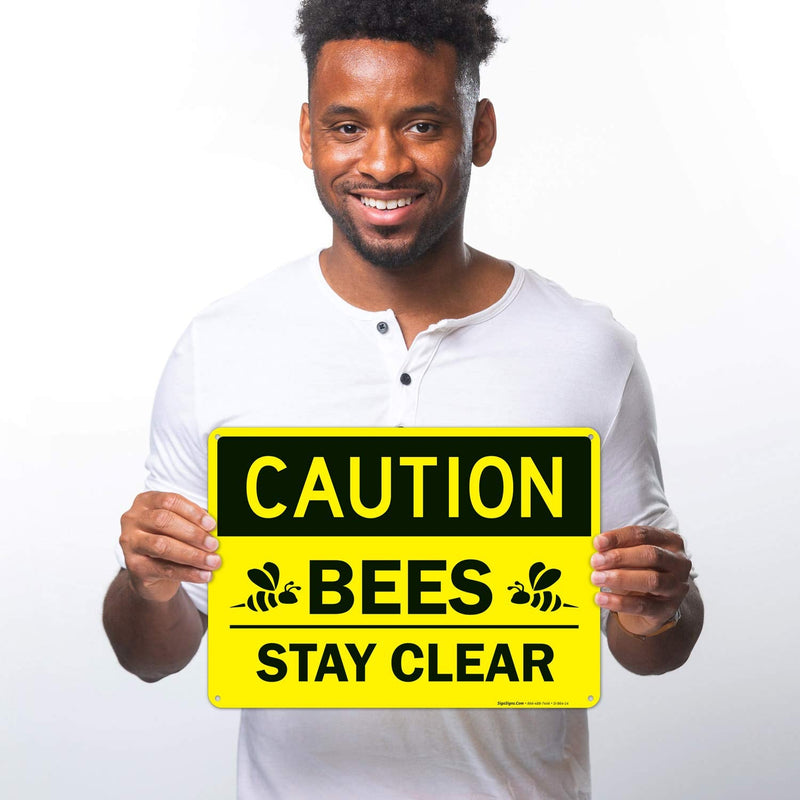Caution Bees Stay Clear Sign, 10x14 Inches, Rust Free .040 Aluminum, Fade Resistant, Made in USA by Sigo Signs