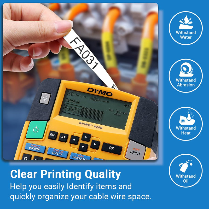 [Australia - AusPower] - 18444 Rhino 4200 Label Tape 1/2 Compatible with Dymo Rhino Permanen Vinyl Tape 12mm A18444 Work for Dymo 5200 4200 5000 6000 Rhinopro Industrial Label Maker Refills, 1/2" x 18', 5-Pack Black on White 1/2'' 