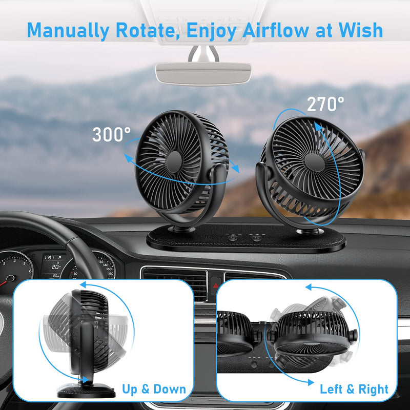 [Australia - AusPower] - TriPole Car Fan 12V / 24V Portable Auto Cooling Fan Dual Head Rotatable Vehicle Fan 3 Speeds Strong Wind Air Circulation Fan for Car Dashboard Electric Fan for Truck SUV Sedan RV Van Boat Golf Cart 